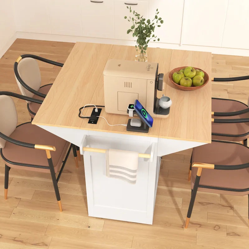 Carrello da cucina con isola a ribalta Bianco/Verde/Nero, 4 posti