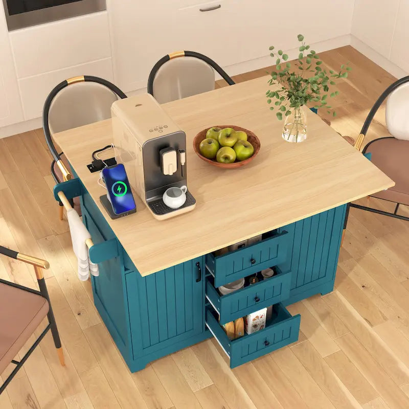 Carrello da cucina con isola a ribalta Bianco/Verde/Nero, 4 posti