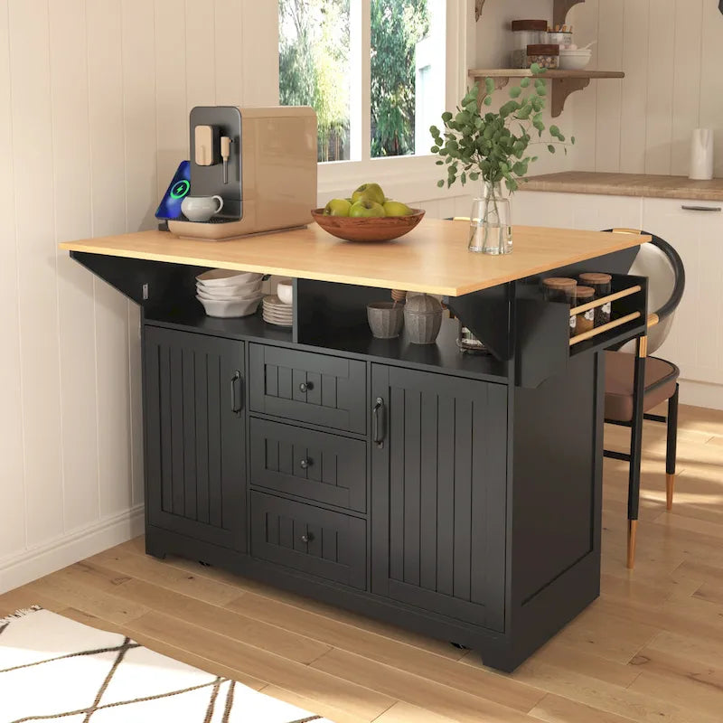Carrello da cucina con isola a ribalta Bianco/Verde/Nero, 4 posti