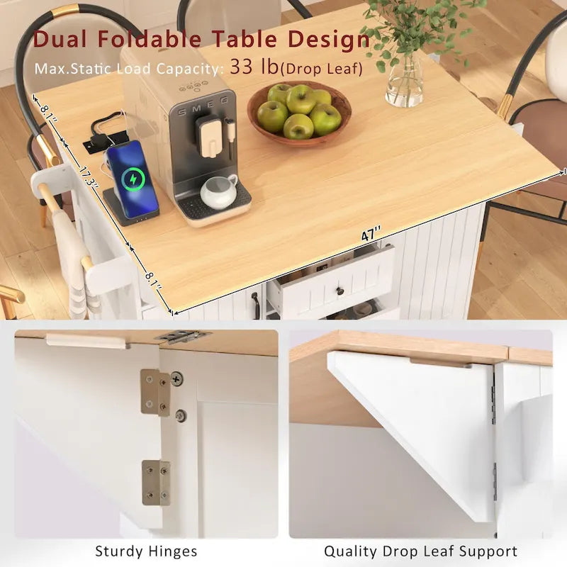 Carrello da cucina con isola a ribalta Bianco/Verde/Nero, 4 posti
