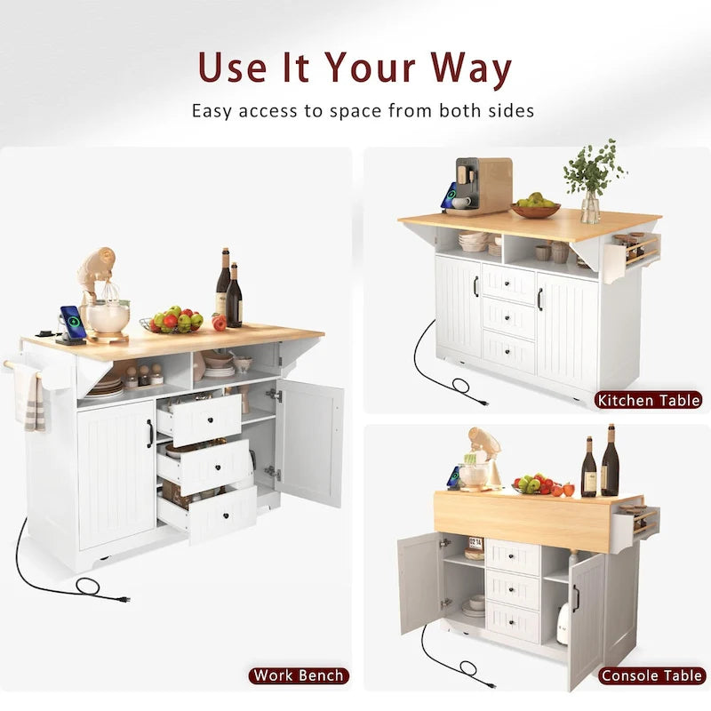 Carrello da cucina con isola a ribalta Bianco/Verde/Nero, 4 posti