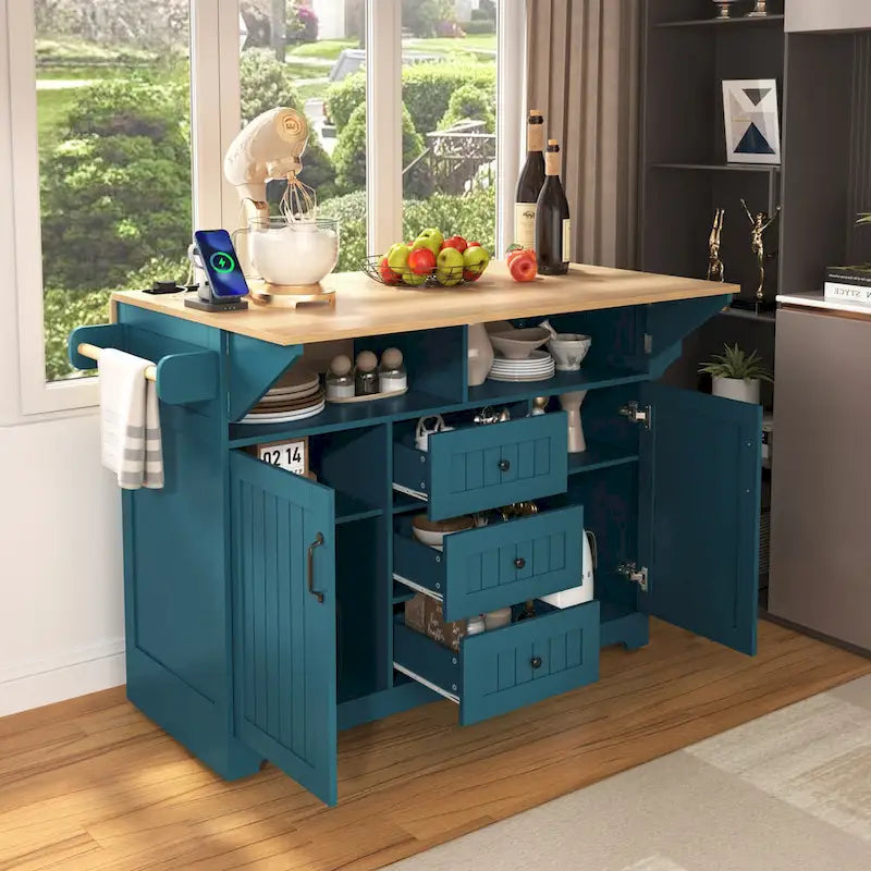 Carrello da cucina con isola a ribalta Bianco/Verde/Nero, 4 posti