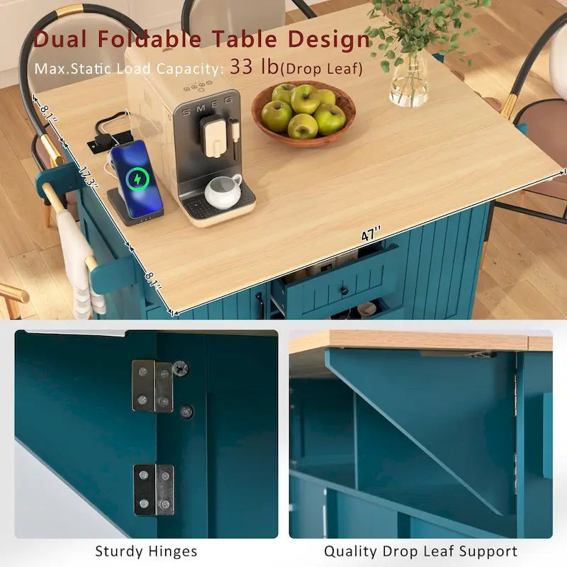 Carrello da cucina con isola a ribalta Bianco/Verde/Nero, 4 posti