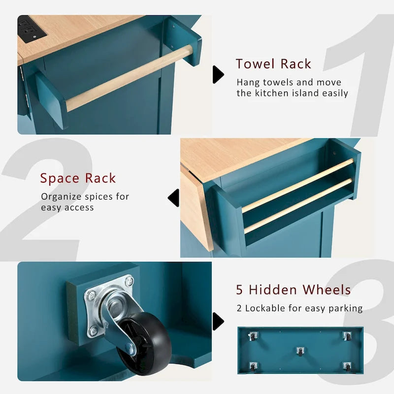 Carrello da cucina con isola a ribalta Bianco/Verde/Nero, 4 posti