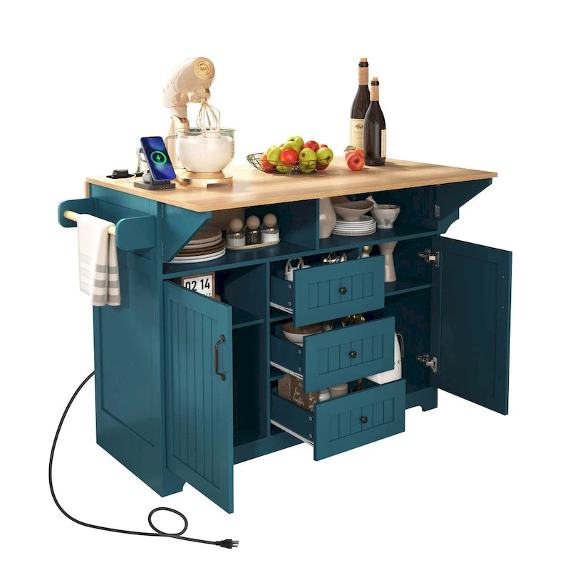 Carrello da cucina con isola a ribalta Bianco/Verde/Nero, 4 posti