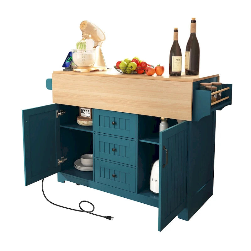 Carrello da cucina con isola a ribalta Bianco/Verde/Nero, 4 posti
