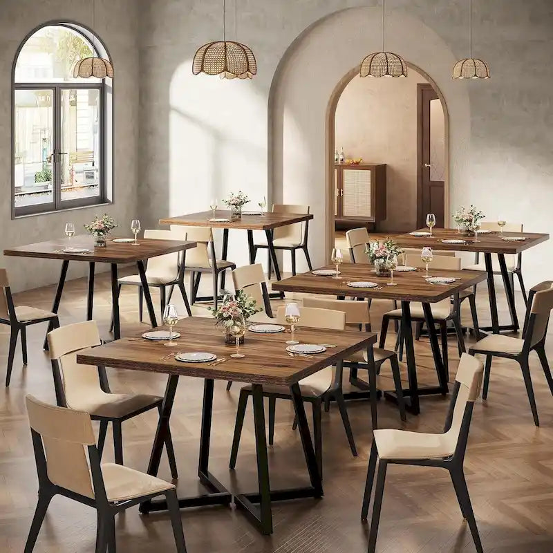 Tavolo da pranzo quadrato Rustico Marrone / Nero / Bianco e Oro, Posti 1–6