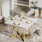 Tavolo da pranzo quadrato Rustico Marrone / Nero / Bianco e Oro, Posti 1–6