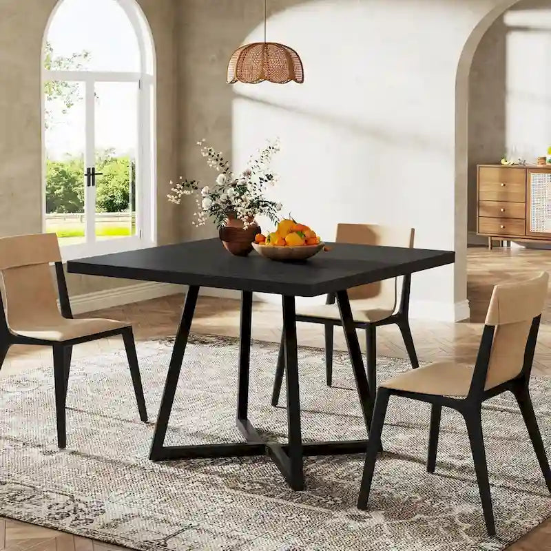 Tavolo da pranzo quadrato Rustico Marrone / Nero / Bianco e Oro, Posti 1–6