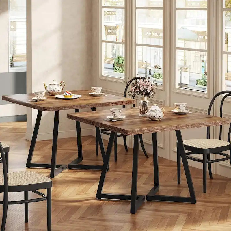Tavolo da pranzo quadrato Rustico Marrone / Nero / Bianco e Oro, Posti 1–6