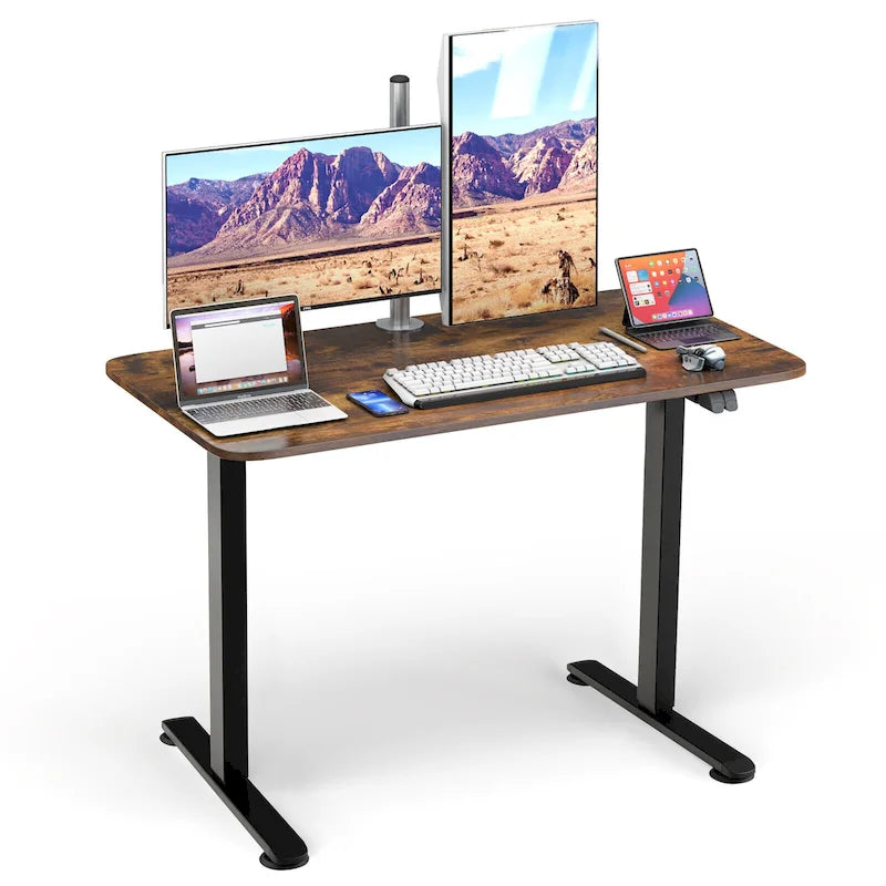 Scrivania elettrica regolabile in altezza Sit-Stand, marrone/nero/naturale, monoposto