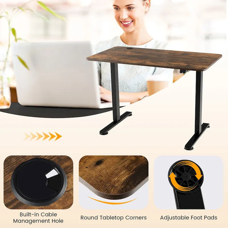 Scrivania elettrica regolabile in altezza Sit-Stand, marrone/nero/naturale, monoposto