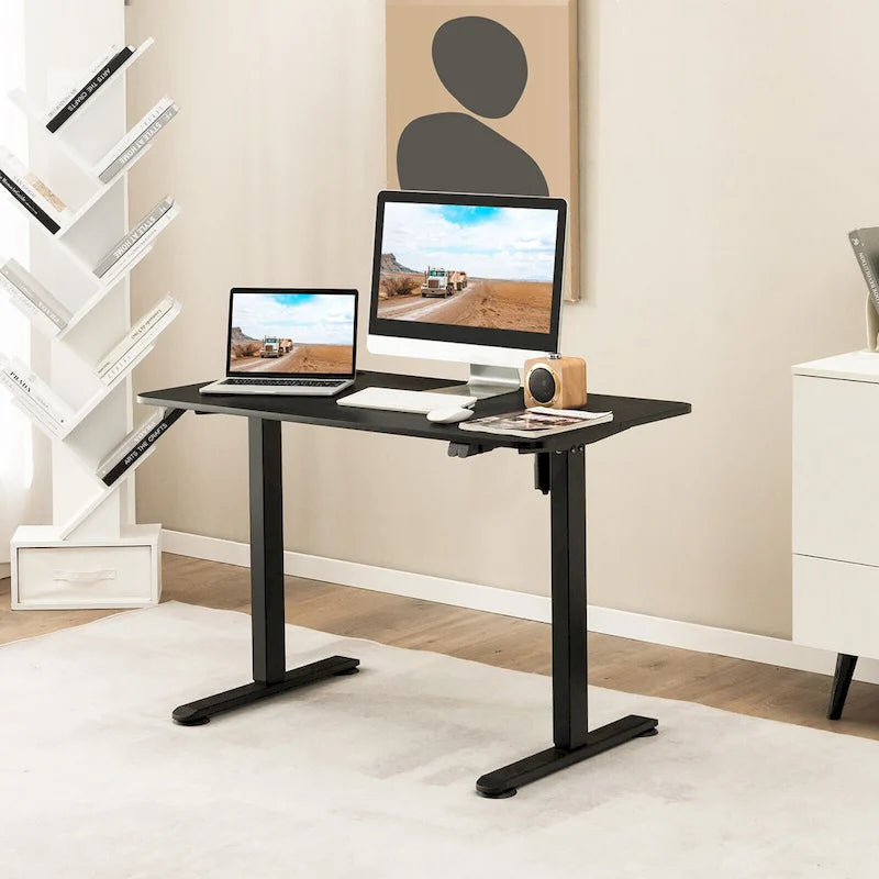Scrivania elettrica regolabile in altezza Sit-Stand, marrone/nero/naturale, monoposto