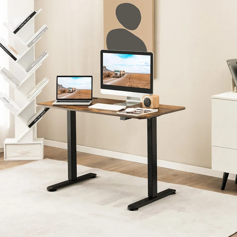Scrivania elettrica regolabile in altezza Sit-Stand, marrone/nero/naturale, monoposto