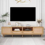 Mobile TV in Stile Rattan Color Legno da 198 cm con Ante e Ripiani, Adatto per TV Fino a 85"