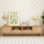 Mobile TV in Stile Rattan Color Legno da 198 cm con Ante e Ripiani, Adatto per TV Fino a 85"