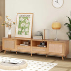 Mobile TV in Stile Rattan Color Legno da 198 cm con Ante e Ripiani, Adatto per TV Fino a 85"