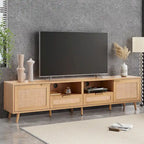 Mobile TV in Stile Rattan Color Legno da 198 cm con Ante e Ripiani, Adatto per TV Fino a 85"