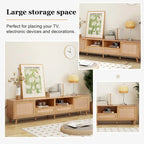Mobile TV in Stile Rattan Color Legno da 198 cm con Ante e Ripiani, Adatto per TV Fino a 85"