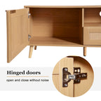 Mobile TV in Stile Rattan Color Legno da 198 cm con Ante e Ripiani, Adatto per TV Fino a 85"