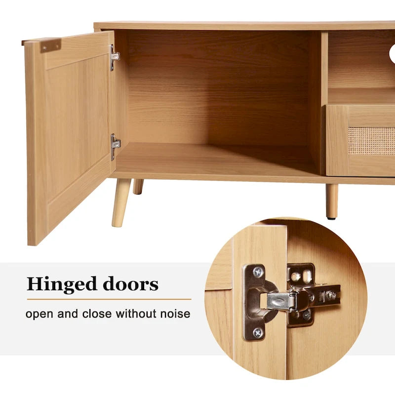 Mobile TV in Stile Rattan Color Legno da 198 cm con Ante e Ripiani, Adatto per TV Fino a 85"