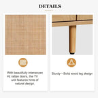 Mobile TV in Stile Rattan Color Legno da 198 cm con Ante e Ripiani, Adatto per TV Fino a 85"