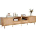 Mobile TV in Stile Rattan Color Legno da 198 cm con Ante e Ripiani, Adatto per TV Fino a 85"