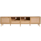Mobile TV in Stile Rattan Color Legno da 198 cm con Ante e Ripiani, Adatto per TV Fino a 85"