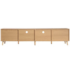 Mobile TV in Stile Rattan Color Legno da 198 cm con Ante e Ripiani, Adatto per TV Fino a 85"