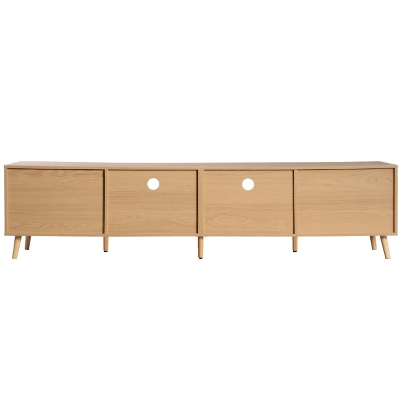 Mobile TV in Stile Rattan Color Legno da 198 cm con Ante e Ripiani, Adatto per TV Fino a 85"