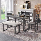 Set pranzo rustico grigio 6 posti, tavolo, 4 sedie e panca