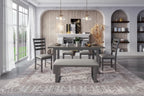 Set pranzo rustico grigio 6 posti, tavolo, 4 sedie e panca