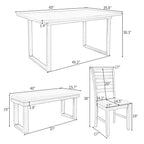 Set pranzo rustico grigio 6 posti, tavolo, 4 sedie e panca