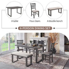Set pranzo rustico grigio 6 posti, tavolo, 4 sedie e panca