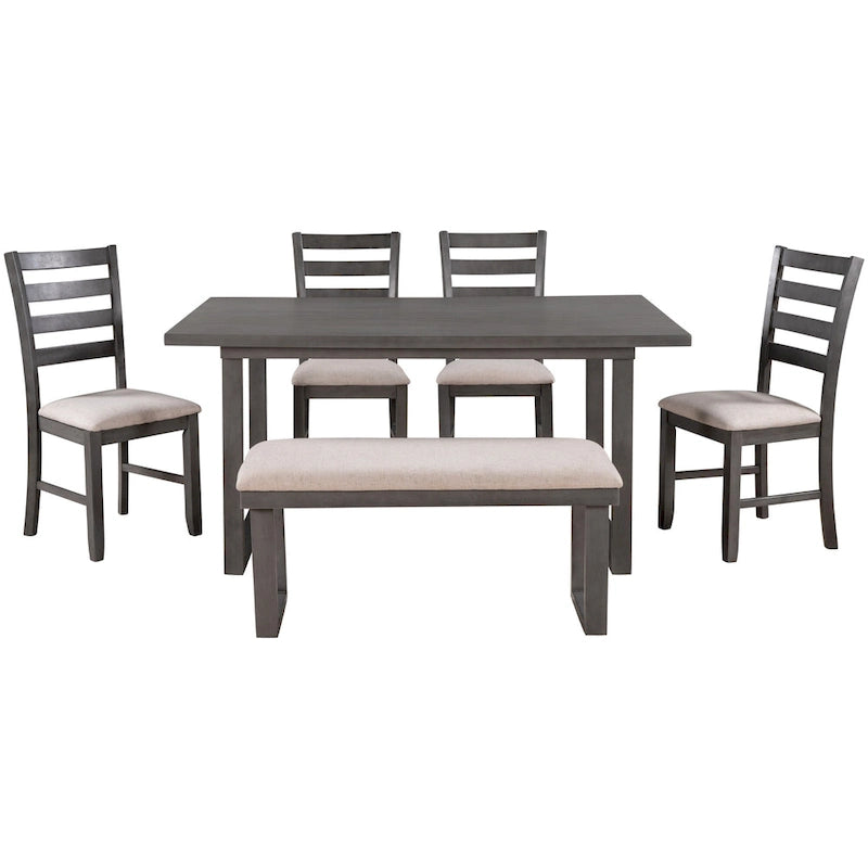 Set pranzo rustico grigio 6 posti, tavolo, 4 sedie e panca