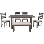 Set pranzo rustico grigio 6 posti, tavolo, 4 sedie e panca