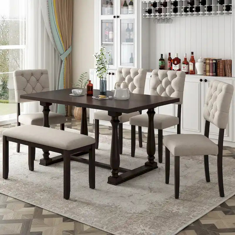 Set da pranzo retrò Espresso da 6 pezzi – Tavolo, 4 sedie e panca (6 posti)