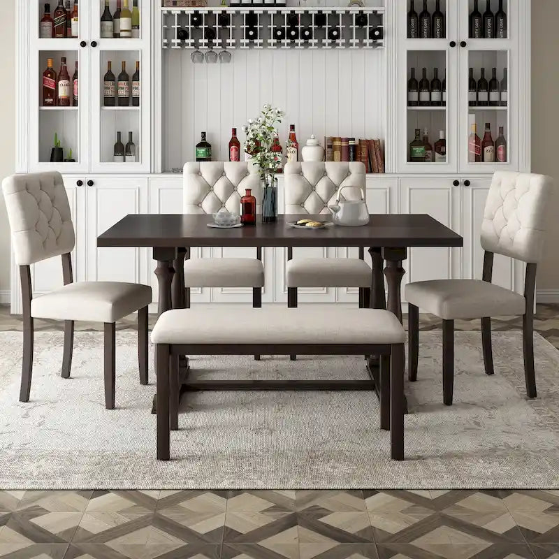 Set da pranzo retrò Espresso da 6 pezzi – Tavolo, 4 sedie e panca (6 posti)