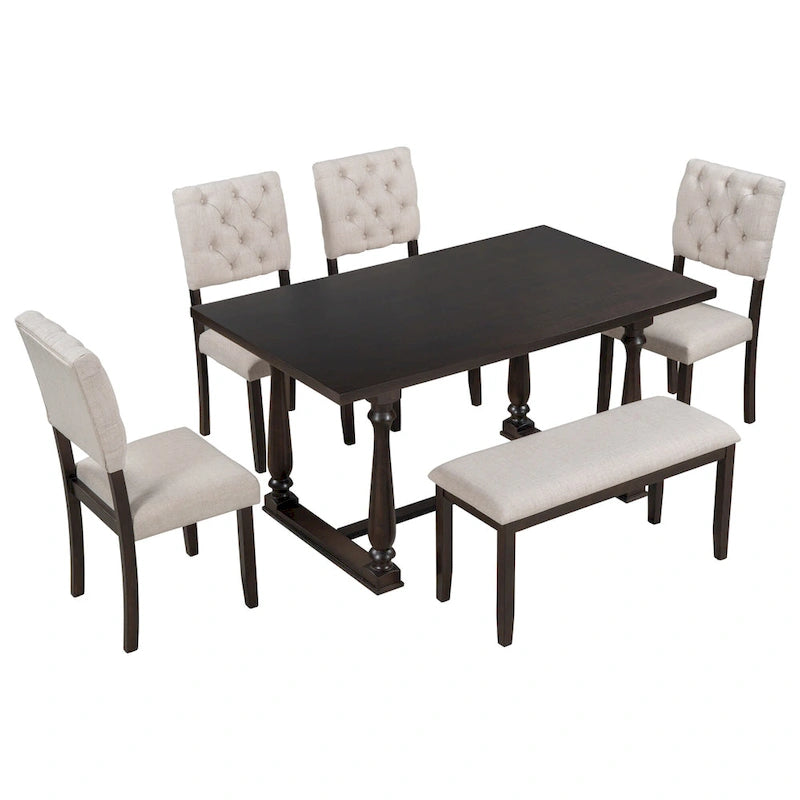 Set da pranzo retrò Espresso da 6 pezzi – Tavolo, 4 sedie e panca (6 posti)