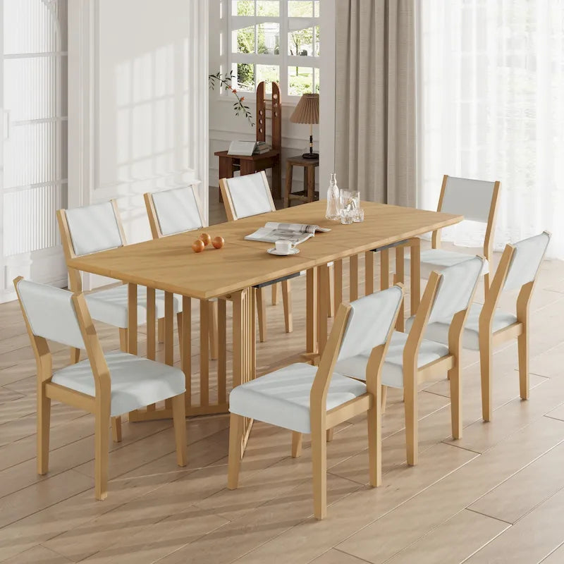 Set da pranzo allungabile in stile rustico/espresso da 9 pezzi, 8 sedie imbottite, posti a sedere per 8 persone