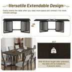Set da pranzo allungabile in stile rustico/espresso da 9 pezzi, 8 sedie imbottite, posti a sedere per 8 persone