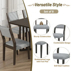 Set da pranzo allungabile in stile rustico/espresso da 9 pezzi, 8 sedie imbottite, posti a sedere per 8 persone
