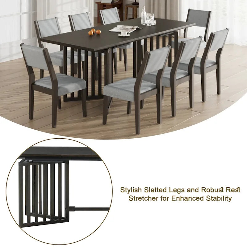 Set da pranzo allungabile in stile rustico/espresso da 9 pezzi, 8 sedie imbottite, posti a sedere per 8 persone