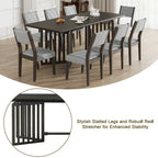 Set da pranzo allungabile in stile rustico/espresso da 9 pezzi, 8 sedie imbottite, posti a sedere per 8 persone