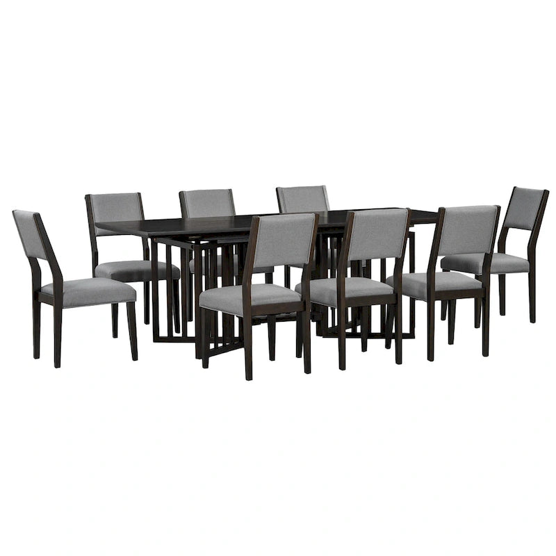 Set da pranzo allungabile in stile rustico/espresso da 9 pezzi, 8 sedie imbottite, posti a sedere per 8 persone