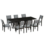 Set da pranzo allungabile in stile rustico/espresso da 9 pezzi, 8 sedie imbottite, posti a sedere per 8 persone