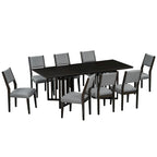 Set da pranzo allungabile in stile rustico/espresso da 9 pezzi, 8 sedie imbottite, posti a sedere per 8 persone