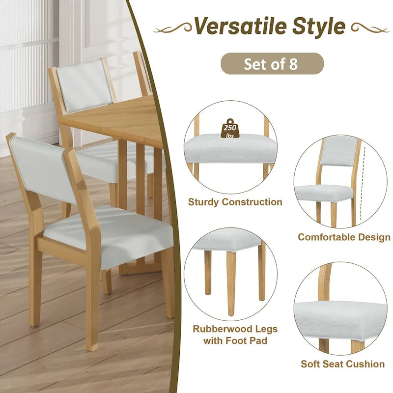 Set da pranzo allungabile in stile rustico/espresso da 9 pezzi, 8 sedie imbottite, posti a sedere per 8 persone