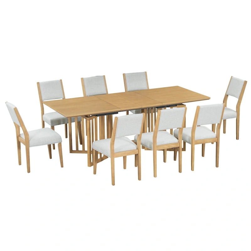 Set da pranzo allungabile in stile rustico/espresso da 9 pezzi, 8 sedie imbottite, posti a sedere per 8 persone