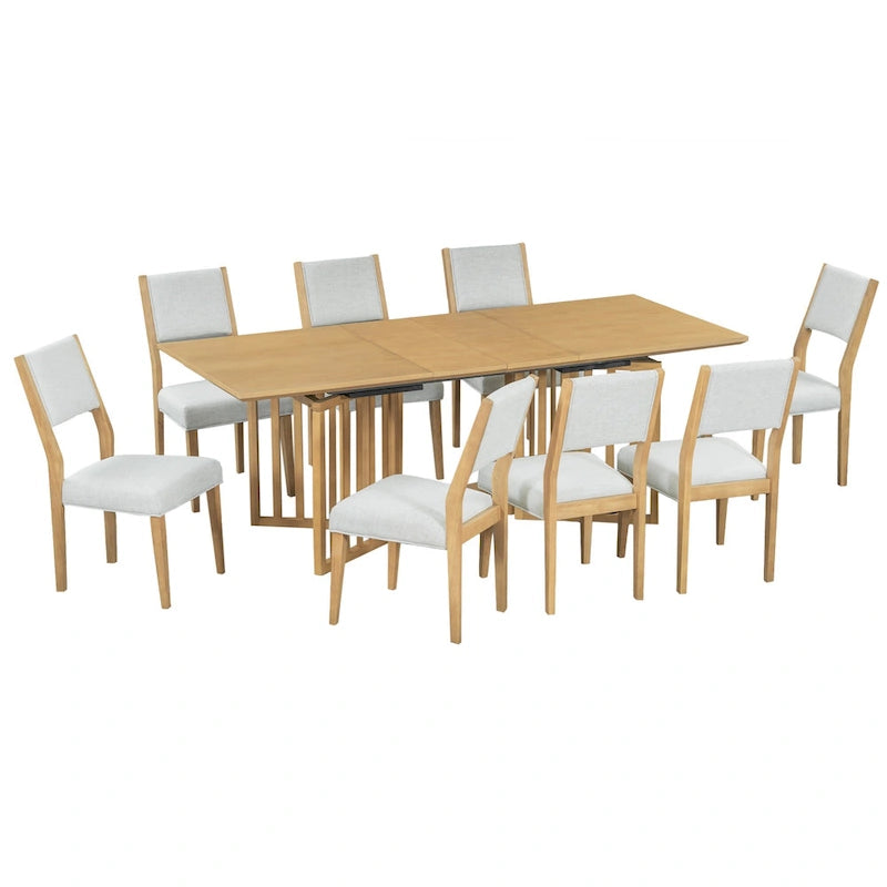 Set da pranzo allungabile in stile rustico/espresso da 9 pezzi, 8 sedie imbottite, posti a sedere per 8 persone